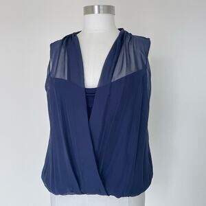 Diane Von Furstenburg NWT Navy Top / Sz L / Faux Wrap / Sleeveless / Designer